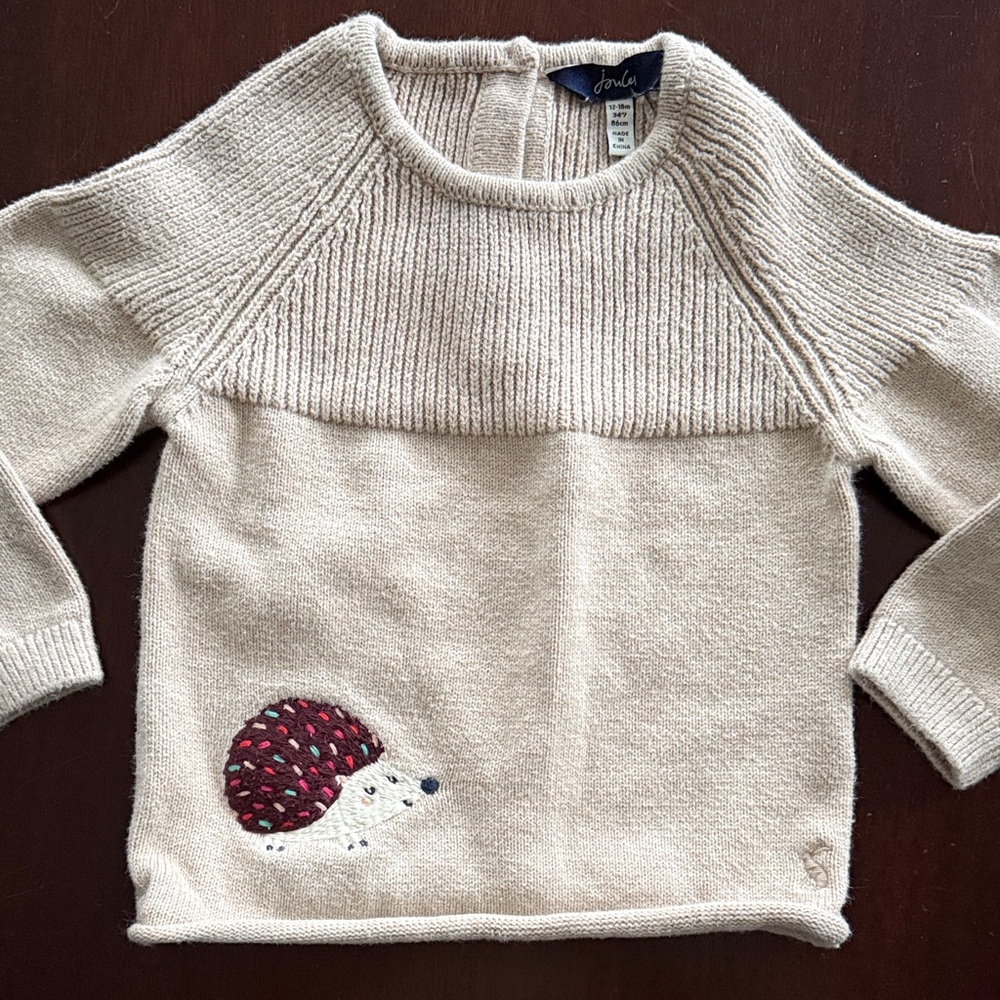 Joules Cream Knit Sweater with Hedgehog Motif